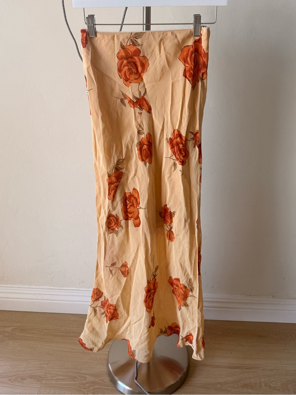 Vintage Esisto Conbipel Floral Slip Skirt in Peach with Orange Rose Print